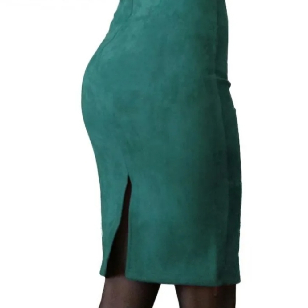 TAYLOR 80s Forest Green Suede Pencil Skirt
